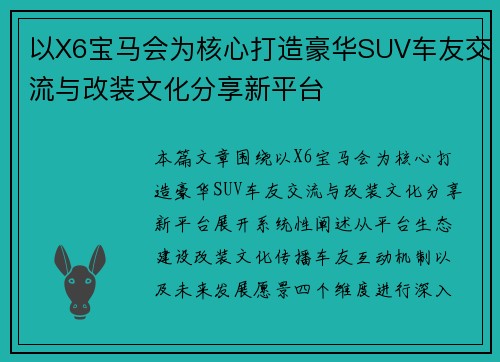 以X6宝马会为核心打造豪华SUV车友交流与改装文化分享新平台