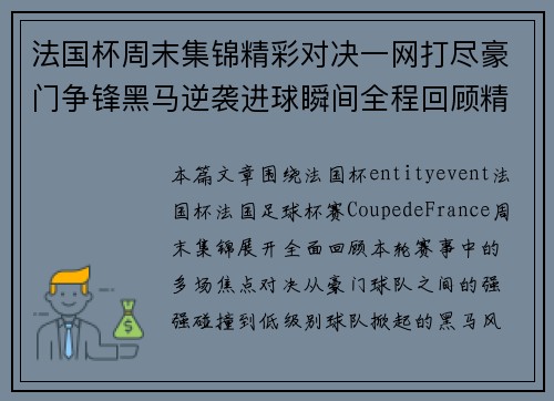 法国杯周末集锦精彩对决一网打尽豪门争锋黑马逆袭进球瞬间全程回顾精彩不断